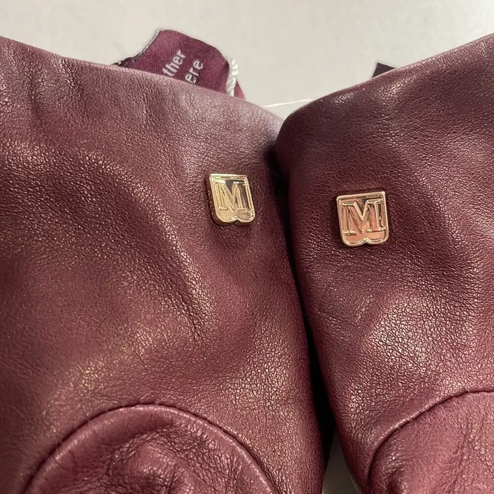 Bruno‎ Magli Cashmere Lined Leather Bow Gloves Burgundy XL Retails: $195